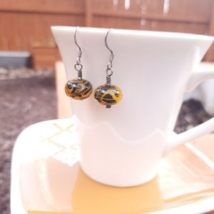 Black & Yellow Swirl Glass Bead Earrings